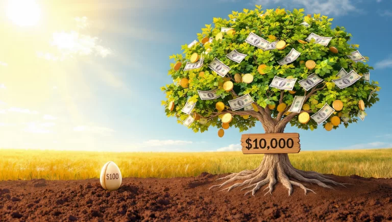 compound interest growth over time from $100 to $10,000