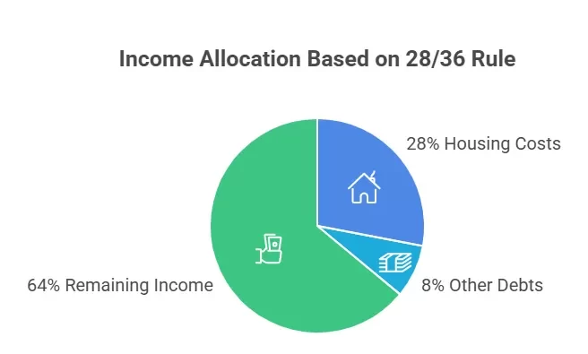 pie charts breaking down monthly income into housing costs
